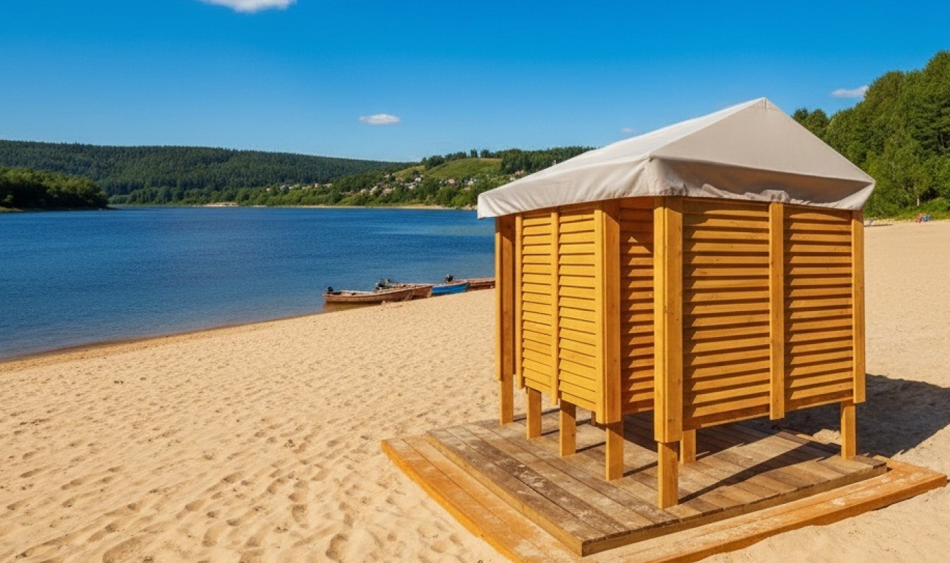 КАБИНКА ПЛЯЖНАЯ ДЛЯ ПЕРЕОДЕВАНИЯ ДВОЙНАЯ НА НАСТИЛЕ. ЗОЛОТАЯ ДЮНА. Цена 2022 г.