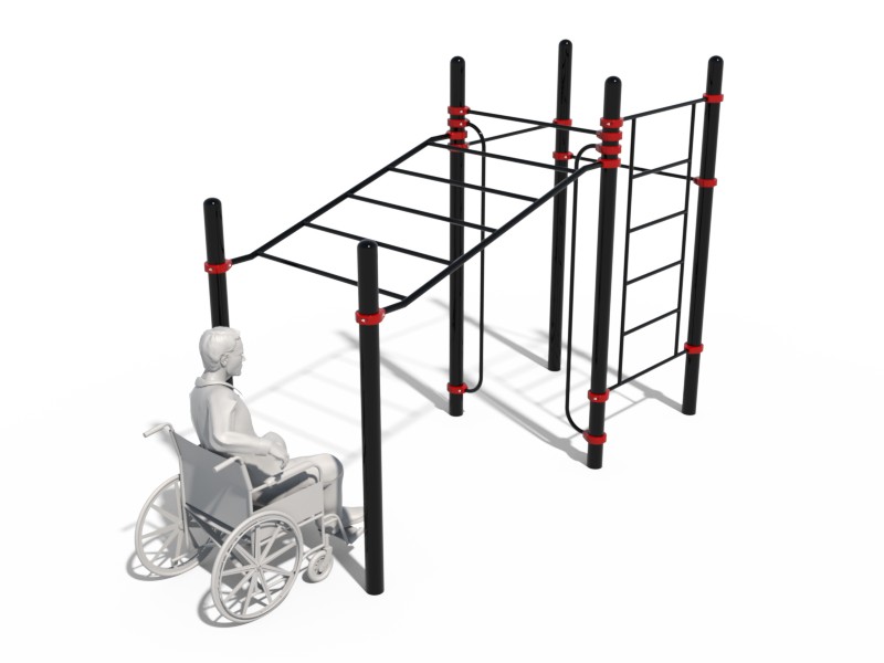 РУКОХОД В ПОДЪЕМ, ШВЕДСКАЯ СТЕНКА, 3 ТУРНИКА И ВЕРТИКАЛЬНЫЕ ПОРУЧНИ ДЛЯ КОЛЯСОЧНИКОВ