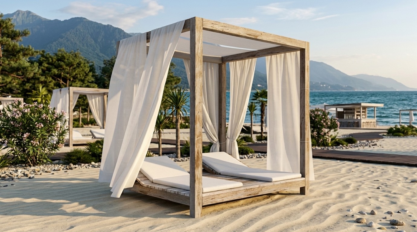 Теневой навес с двумя шезлонгами. Цена 2026 г.