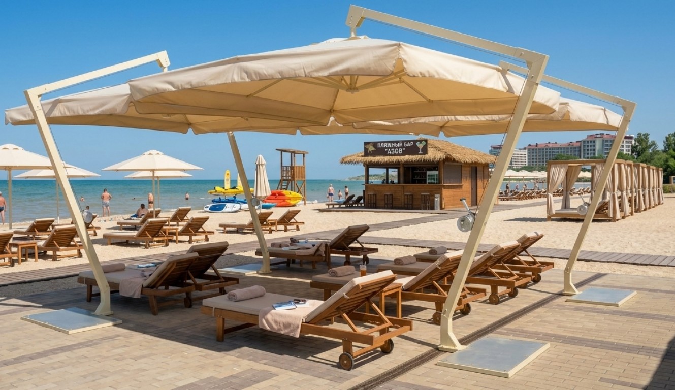 Зонт с боковой деревянной опорой. Малый Помор. Размер купола 3х3 м. 2026 г.