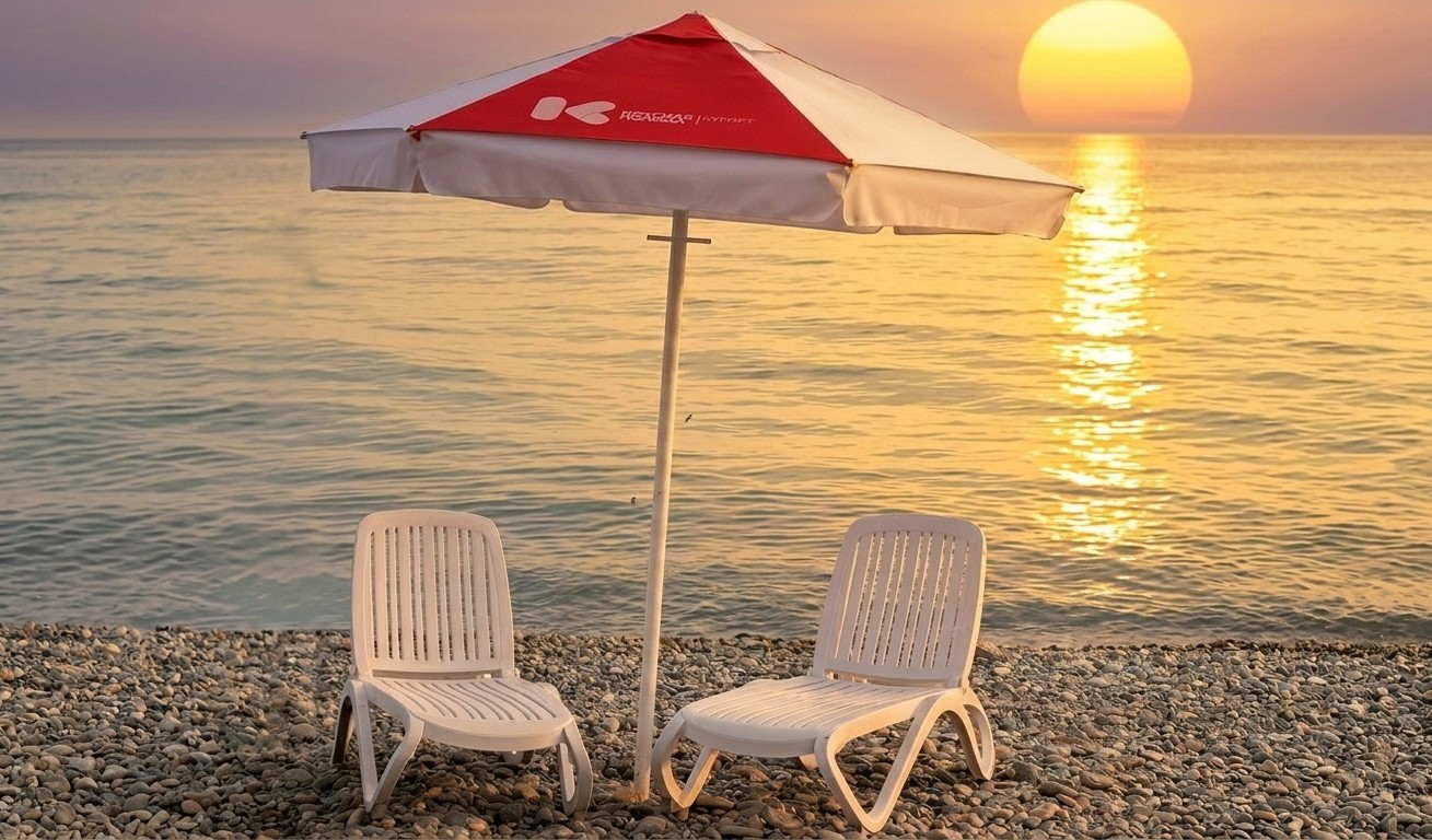 Пляжный зонт Кайра. Зонт диаметром 2,5 м, 6 спиц, блочное открывание. 2024 г.