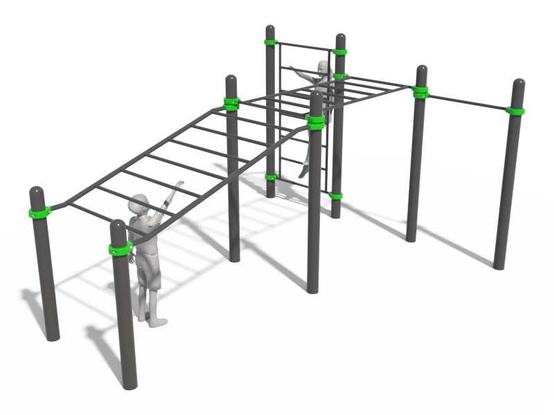 РУКОХОД ДВУХСЕКЦИОННЫЙ С ПОДЪЁМОМ, ШВЕДСКАЯ СТЕНКА И ТУРНИК