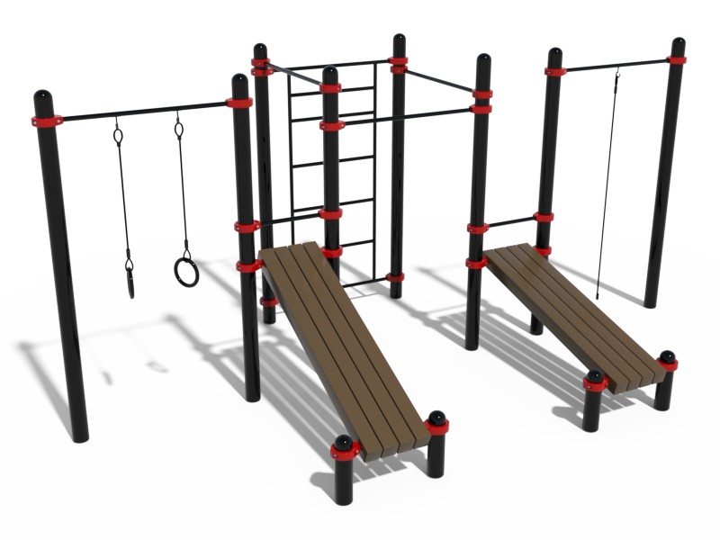 ВОРКАУТ КОМПЛЕКС КАНАТ, КОЛЬЦА, ШВЕДСКАЯ СТЕНКА, 3 ТУРНИКА И 2 НАКЛОННЫЕ СКАМЬИ