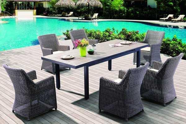 Стол плетеный со стеклом раздвижной Sunstone