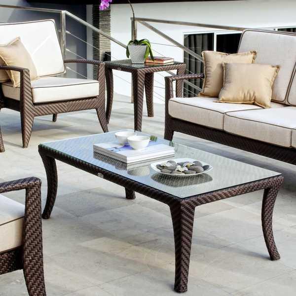 Стол плетеный со стеклом приставной Madisson