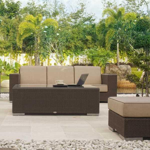 Стол плетеный со стеклом журнальный Cuatro