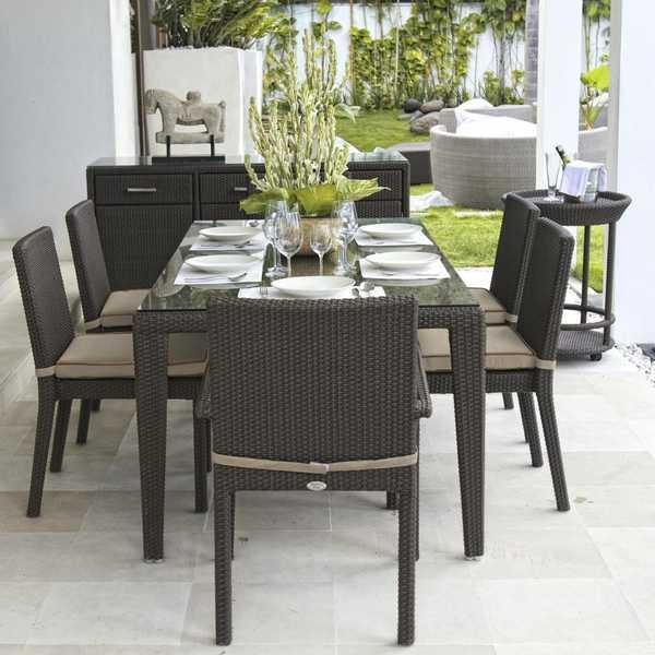 Стол плетеный со стеклом Malta/Plank