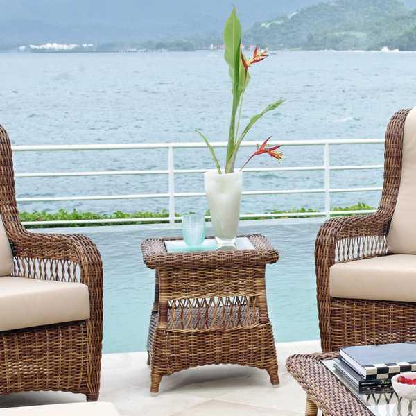 Стол плетеный со стеклом приставной Ebony