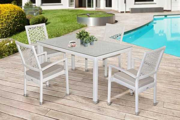 Стол плетеный со стеклом обеденный Vella