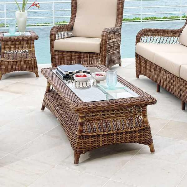 Стол плетеный со стеклом журнальный Ebony