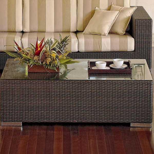 Стол плетеный со стеклом журнальный Cuatro