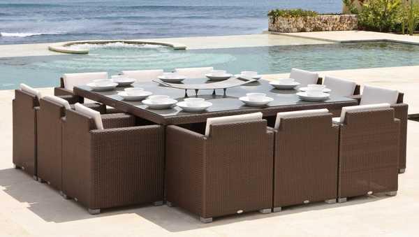 Стол плетеный со стеклом Pacific