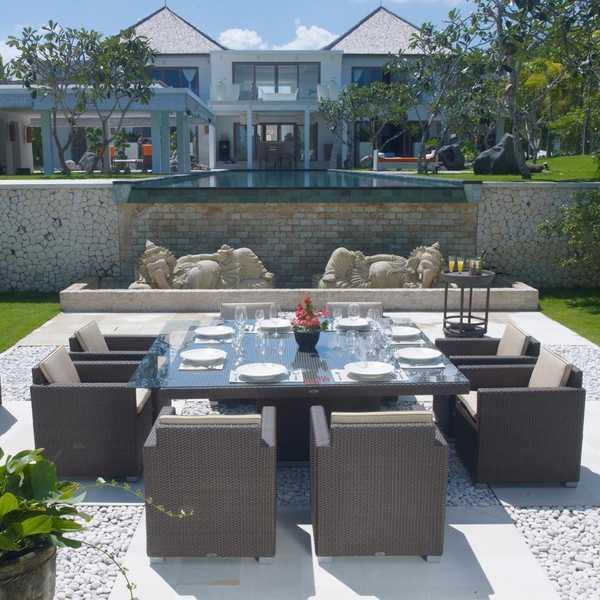 Стол плетеный со стеклом Pacific