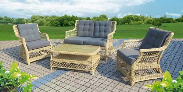 Стол плетеный со стеклом кофейный Oslo