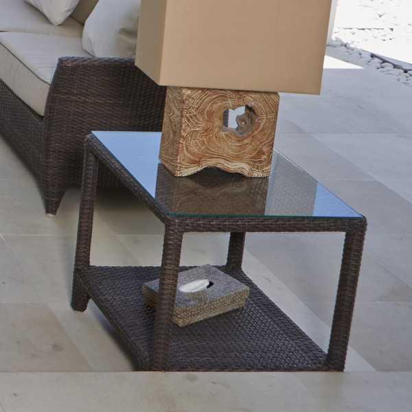 Стол плетеный со стеклом приставной Malta