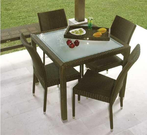 Стол плетеный со стеклом обеденный Tonga