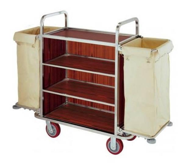 Тележка для горничных универсальная с полками из МДФ, каркас из нержавейки, ТГ 11.2н 2024 г.